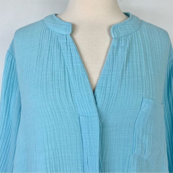 NorthStyle 100% Cotton Gauze Double-Cloth Button Front Blue Tunic Size 1X NWT - Picture 4 of 10